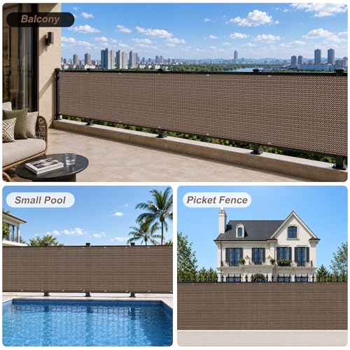 SUNNY GUARD 2.5' x 8' Balcony Privacy Screen, HDPE Patio Railing Cover Fence - color: Brown, size: 0 2.5' x 0 8'