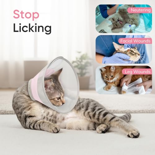 Supet Soft Cat Cone Collar to Stop Licking, Breathable Mesh Cone with Waterproof Liner Recovery Collar, for Kitten and Large Cats, Comfortable Elizabethan Alternative for Spay Neuter Grooming, M, Pink - color: Pink, size: M