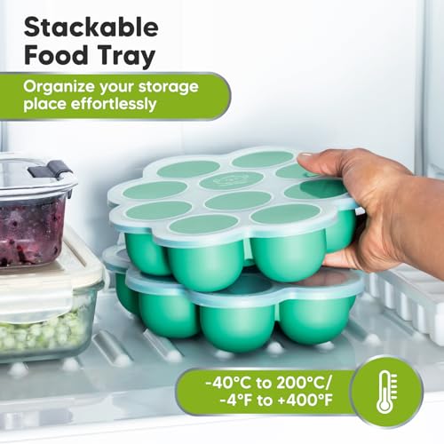 KeaBabies Silicone Food Freezer Trays with Lid, 2oz x 10 Pods(Alpine Green) | Baby Food Storage Containers, Easy Puree Meal Prep, Breast Milk Silicone Freezer Molds, Dishwasher, Microwave Safe, BPA-Free - color: Alpine Green