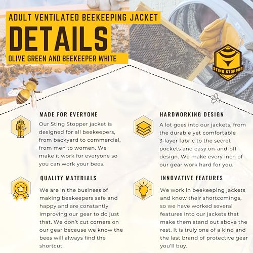 Sting Stopper Ventilated Beekeeping Suit, Olive Green, 5X-Large | Removable Veil, Triple Layer Breathable, Full Body Protection, For Men & Women - color: Beekeeper White, size: 5X-Large