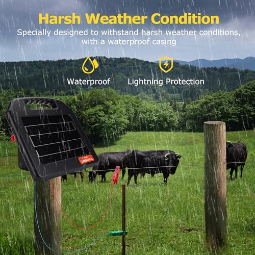 Solar Electric Fence Charger - 1.25 Joules Electric Fence Energizer, 70 Mile Range 10W Solar Powered Integrated Machine Without Needing an External Power Source for Livestock and Garden Protection - size: LFR050-Pro
