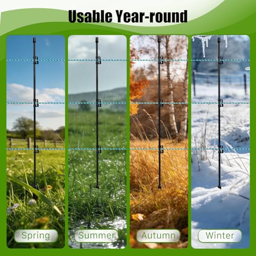 57 Inch / 4.8Ft Fiberglass Electric Fence Posts, 48 Pack with Double Spikes & 192 Clips - Heavy Duty Farm Garden Livestock Fencing | Holds Wire/Tape/Rope - color: Black, size: 57" 48 Posts-192 Clips