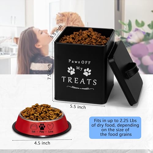 Meraki Home Farmhouse Cat Food and Treats Containers + Feed Scoop + Pet Food Bowl - Tight Lids - Large Metal Storage Bin - Great Gift for Cute Pets (Matte Black) - color: Matte Black