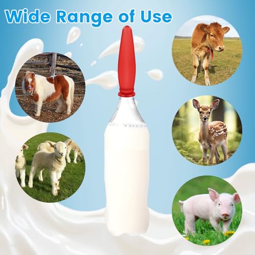 KTXM-Calf Bottle Nipple 3 Pack, FDA-Compliant Silicone Livestock Feeding Teats with Bucket Adapter, Red Replacement Nipples for Calves, Cattle and Foals
