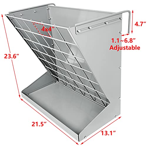 Wall Mount Hay Rack, Metal 2 in 1 Hay and Grain Feeder | Goat Hay Feeder,Livestock Feeder with Adjustable Distance, Hay Feeder for Goats, Sheep, Horse - color: Silver