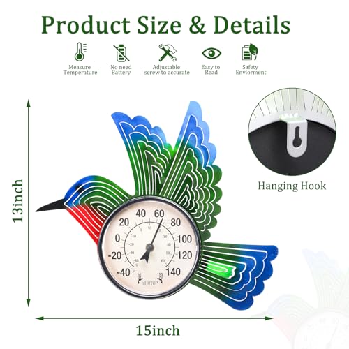 Outdoor Thermometer, Hummingbird Thermometer for Patio Yard Garden | No Battery Needed, Waterproof, Indoor and Outdoor, Easy to Read, Gifts Idea - color: Hummingbird