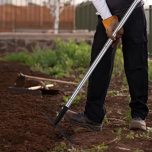 BARAYSTUS 16" Wide Bow Rake, Adjustable Garden Rake for Lawn & Yard | Lightweight metal rake with 16 steel tines , adjustable long handle for lawn care, soil loosening, thatch removal