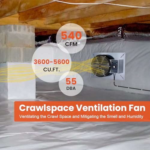 Abestorm 540 CFM Crawlspaces Ventilation Fan with Humidistat 8.7 Inch | Stainless Steel Vent Fan Digital Panel, Temperature Controller with Humidistat for Attic with Isolation Mesh, IP 55 Rated - color: Silver