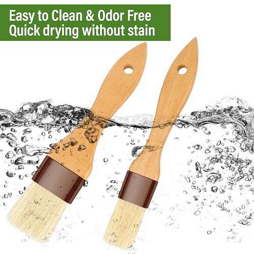Pastry Brush-Basting Brush for Cooking,2 Pc Boar Bristles Food Brush for BBQ,Beech Wooden Handle Butter Brush for Baking/Spreading Marinade/Sauce/Oil/Egg/Kitchen Brushes for Cooking(1 &1 1/2 inch)