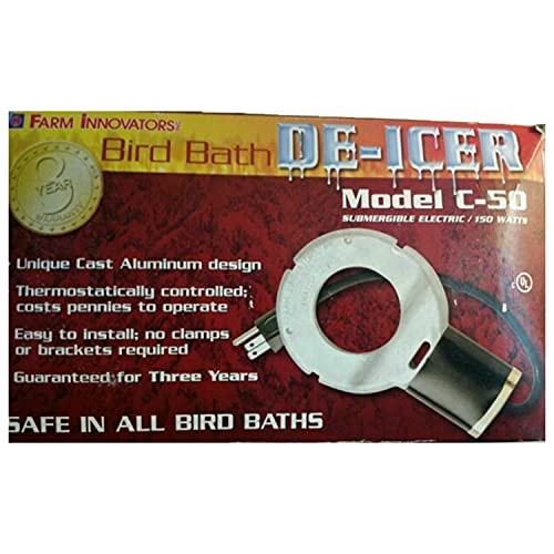 Farm Innovators 150W Premium Electric Submersible DeIcer Heater w/Internal Thermostat for Bird Baths & Concrete Fountains, Cast Aluminum (3 Pack) - size: 3 Count (Pack of 1)