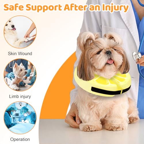 Adjustable Inflatable Dog Cone Collar for Surgery Recovery, Soft Cone for Dogs & Cats, Portable & Washable Dog Donut Collar, Large Cat Cone E Collar (Yellow S) - color: Lemon Slice, size: S