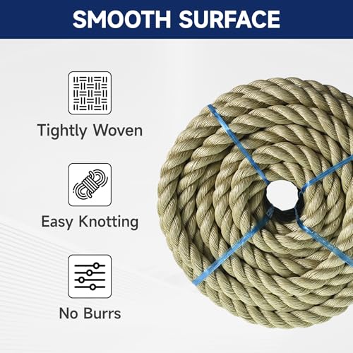 1 inch x 100 feet Twisted ProManila - UnManila Rope, Tan Twisted 3 Strand Polypropylene Rope Cordage for Marine, Nautical, DIY Projects, Tie Downs - size: 1in*100ft