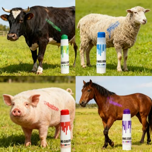Livestock Identification Marking Crayon, 12PCS High Visibility, Non-Toxic Livestock Marking Crayon with Cover for Marking Wet or Dry Animal Fur and Skin, for Cattle Sorting, Grading, Inoculation (12)