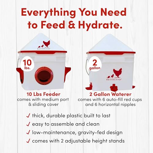 RentACoop Chick2Chicken 10lb Feeder & 2 Gallon Waterer Set - size: Set with Nipples and Auto-Refill Cups