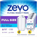 Zevo Flying Insect Trap for Fruit Flies & Gnats, 2 Plug-in Bases, 4 Refills | Catches Fruit Flies & Gnats Near Fruit Bowls & Trash Bins, Spray-Free, Odor-Free, Blue & UV Light Trap, Safe for Kids & Pets* - style: 2 Devices & 4 Cartridges