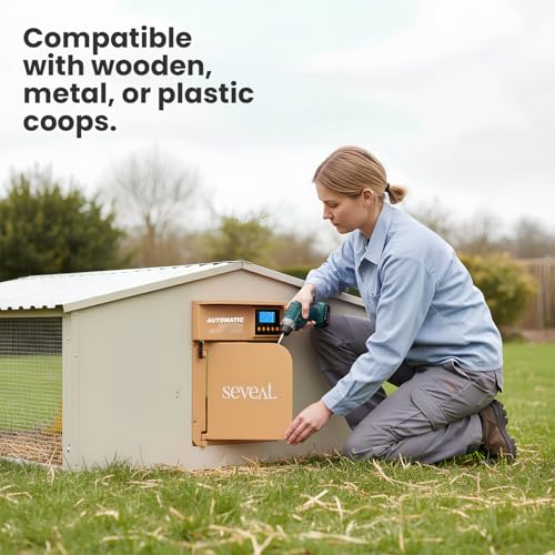 Automatic Chicken Coop Door | Remote Control | 6W Battery Powered with 4×AA Batteries | Auto & Manual Modes | Timer Sensor | 180° Opening Angle (Light Brown) - color: Light Brown