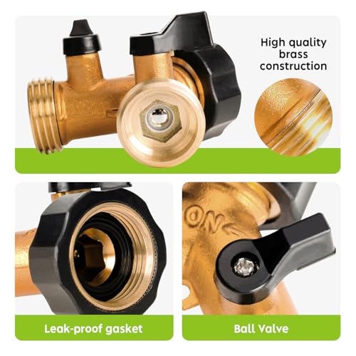 Brass Hose Y Connector Brass Garden Hose Adapter, Garden Hose Splitter 2 Way Heavy Duty, Hose Bib Splitter with 2 Extra Rubber Washers - style: 2 Way-1PC