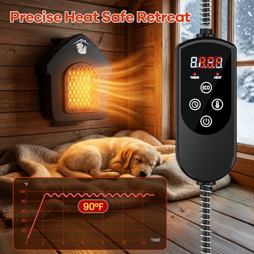 Dog House Heater with Thermostat, Outdoor Pet Heater with Anti-Bite Cord, Chicken Coop Heater, Wall-Mounted Heater for Dog House Outdoor, Suitable for Dogs Cats Chickens Hamsters