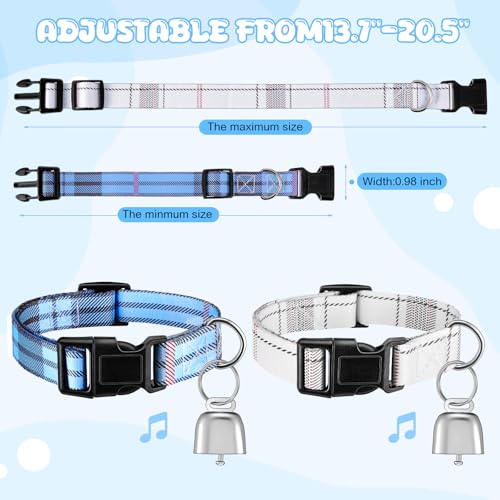 2 Pack Goat Collars with Bells, Sheep Grazing Copper Bells and Adjustable Nylon Collar Set Loud Bronze Bell Small Farm Animal Sheep Cow Accessories(Blue, White,Plaid Pattern) - style: Plaid