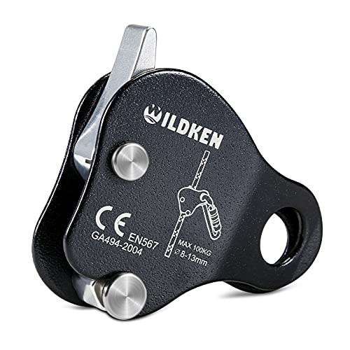 WILDKEN Climbing Ascender Fall Protection Belay Device Climbing Rope Grab | Ascender for Rock Climbing Mountaineering Tree Arborist Expedition Caving Rescue Aerial Work - color: Black