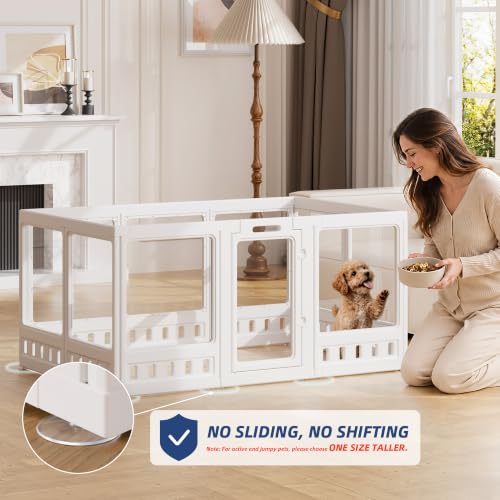 Clear-air Dog Playpen with Room Divider, Expandable Acrylic Dog Playpen to Create 2 Rooms, Clear Dog Play Pen Indoors, 24", 12 Panels, White - color: White, size: 24"H