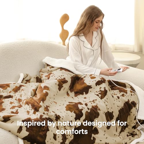Heated Blanket Twin Blanket - Fast Heating Electric Blanket, Soft Heated Throw with 4 Time Settings,10 Heating Settings, Warm Gifts for Women Mom Grandma(62" x 84" Cow Print Apricot) - color: 05 - Apricot Ombre-khaki, size: Twin 62" x 84"