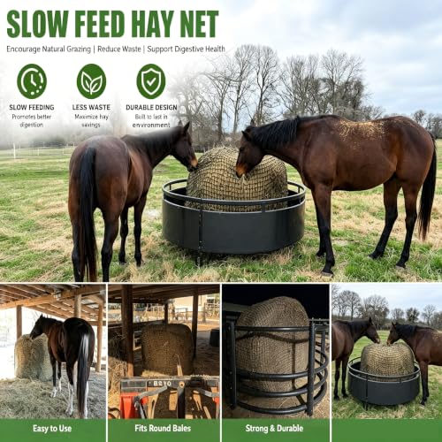 5 * 5ft Round Bale Hay Net 1.75" Knotless Slow Feed Hay Net, Heavy Duty Hay Saver Net Holds 800 lbs, UV Resistant Horse Hay Net for Round Bales, Horses, Cattle, Goats & Sheep - color: 5*5FT