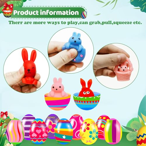 24 Pack Prefilled Easter Eggs with Squishy Toys Inside Bright Colorful Easter Eggs with Fidget Toys Great for Kids Girls Boys Easter Basket Stuffers Eggs Fillers Party Favors Gifts