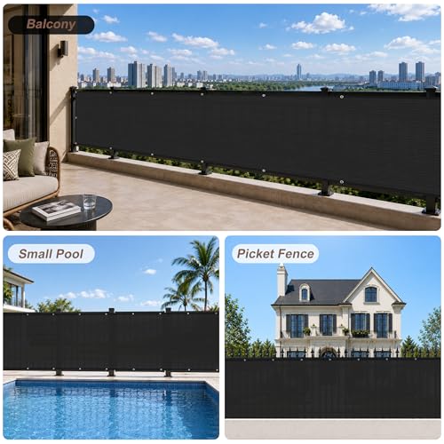 SUNNY GUARD 2.5' x 5' Balcony Privacy Screen, HDPE Patio Railing Cover Fence - color: Black, size: 0 2.5' x 0 5'