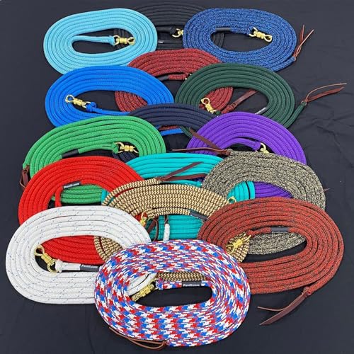22 Foot Ground Training Rope - Strong Everyday Use All-Purpose Large Horse Lead Rope with Loop & Latigo Popper | 9/16" Diameter Smooth Yachting Braid, Blue Black Blend - color: Blue Black Blend
