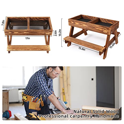 Chicken Table No Waste, Chicken Picnic Feeder Handmade Carbonized Wooden, Large DIY Chicken Feeder Kit, Wild Bird, Duck & Squirrel Feeders, Mesh Bottom Keep Food Fresh and Dry Easy to Clean and Fill - color: Carbonized Solid Wood