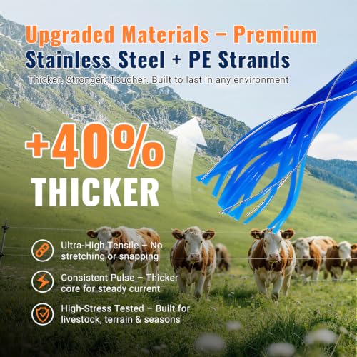 Electric Fence Wire 1640 Feet 500 Meters Electric Fencing Poly Wire Rope Line with Reliable Conductivity and Rust Resistance, UV Resistant 1/8inch Diameter - Blue - color: Blue, size: 1/8 x 1640FT