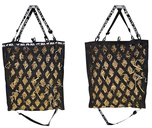 Majestic Ally Double Side Open Slow Feeder Hay Bag - Diamond shaped Obliquely Placed Webbing (Black) - color: Black
