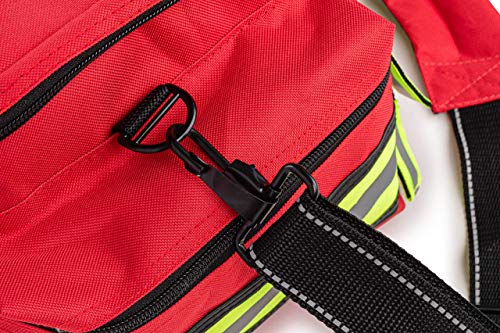 Scherber First Responder Fully-Stocked Professional Essentials EMT/EMS Trauma Kit | HSA/FSA Approved | Reflective Bag w/8 Zippered Pockets & Compartments & 200+ First Aid Supplies - Red - color: Red