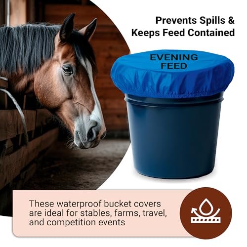Horse Bucket Cover for Feed Protection & Organization, Keeps Dust & Moisture Out, Breathable 210T Elastic Fit for 2-5 Gallon Buckets, Livestock Lid for Horses Goats Cows, 1 Pack (Evening Feed) - color: Evening Feed