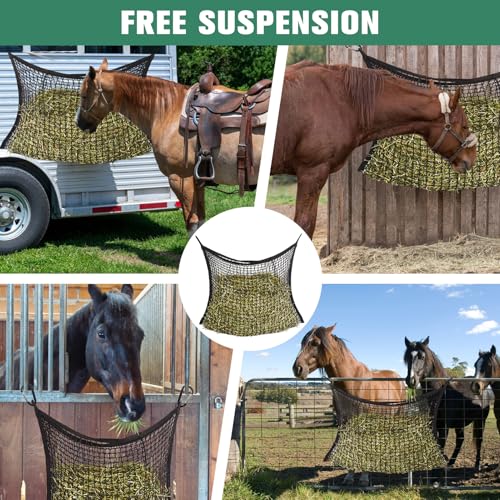 2 PCS Slow Feed Hay Nets for Horses - 31.5" x 35.4" Large Capacity Hay Bags, Durable Horse Feed Bag with Easy Hang Design for Full Day Feeding, Fits Horse Stall/Trailer (Black)