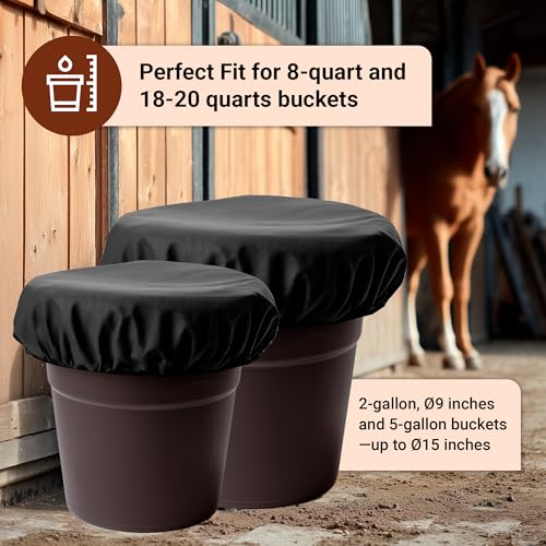 Horse Bucket Cover - Waterproof Bucket Cover for Feed Buckets for Horses, 210T Ripstop Polyester, Fits 2-5 Gallon (8-20 Quart), Cold-Flexible Daily-Use Cover (Black) - 1 pc - color: Black