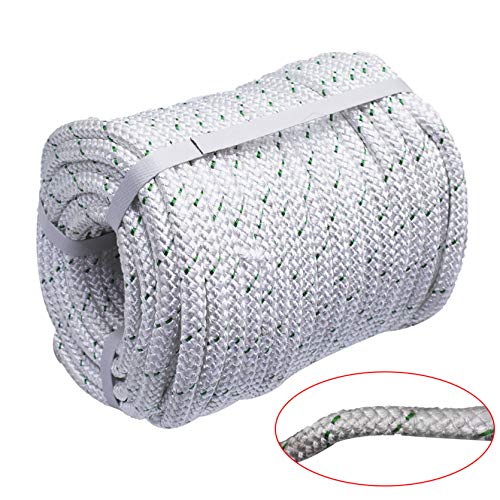 3/7 Inch x 150 Feet 4800Lbs Double Braid Polyester Rope Breaking Strength Strong Pulling Rope - color: White & Green, size: 3/7in x 150 ft