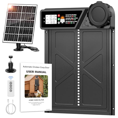Large Size Automatic Chicken Coop Door Solar Powered, Auto Chicken Door Opener with Timer Modes for Safe and Convenient Chicken Keeping with Intelligent Obstacle Sensors, Remote Control