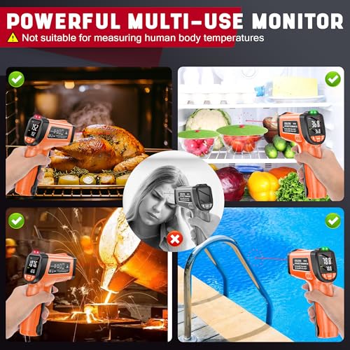 Infrared Thermometer Gun, Non-Contact Digital Laser Temperature Gun, -58°F to 1076°F, Adjustable Emissivity and Max/Min Values for Industrial, Cooking, Griddle,Engine, HVAC (Not for Human)
