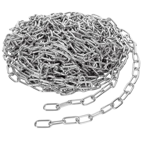 WOPPLXY 49.21ft (15 m) Length Galvanized Steel Chain, 0.11 Inch(3 mm) Heavy Duty Coil Chain, Stainless Steel Link Chain for Home Outdoor Fence Gate, Garage Doors, Swing Chain, Bicycle Security Lock
