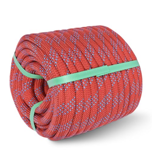 1/2in x 100ft Double Braided Arborist Rigging Rope, 48 Strands Polyester 8000LBS Heavy Duty Climbing Bull Rope for Tree Swing Rappelling Rescue Camping - size: 1/2in x 100ft, style: Red