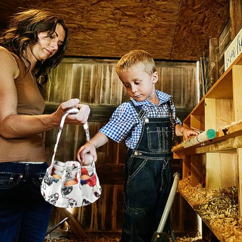 Egg Basket with 7 Pouches Canvas Egg Basket for Gathering Fresh Eggs | Egg Collecting Basket,Farmhouse Chicken Egg Holder for Chicken, Duck, Goose, Bird, Various Poultry Collection Storage(White) - color: White