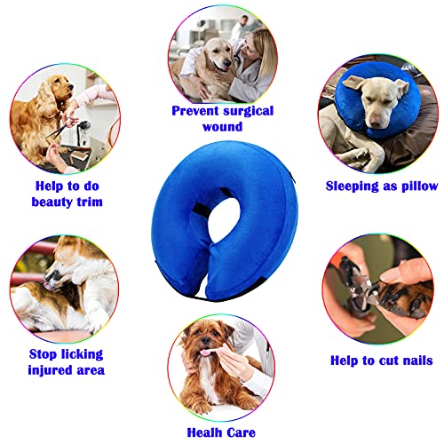 Inflatable Dog Cone Collar for After Surgery, Doggie Neck Blow up Donut Recovery ECollar, Soft Adjustable Dog Cone for Small Medium Large Dogs and Cats - color: Blue, size: Medium (Neck: 11"-15")