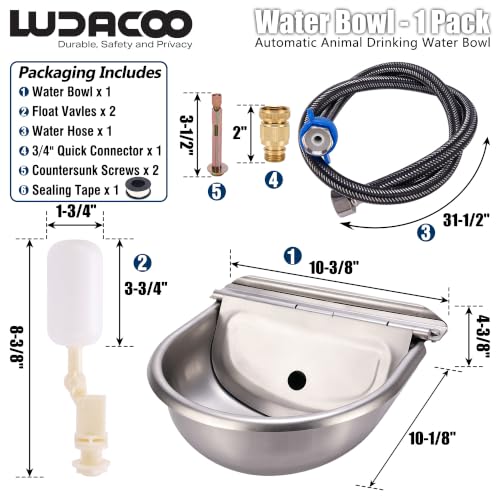Automatic Animal Drinking Water Bowl, Stainless Steel Dog Water Bowl with 2 Float Valves, Livestock Automatic Water Bowl Dispenser with Drain Hole for Dogs, Cats, Chickens, Cattle, Horses