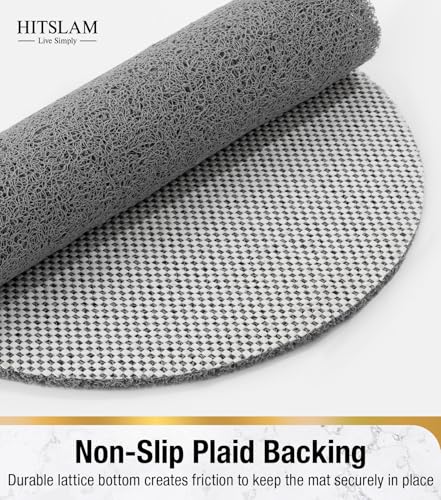 HITSLAM Oval Loofah Shower Mat Non Slip, 27x16 Inch, Grey | Bath Mat for Textured Tub & Inside Shower Stall, No Suction Cups Quick Drying PVC Porous Floor Mat, Soft Foot Exfoliating - color: Grey