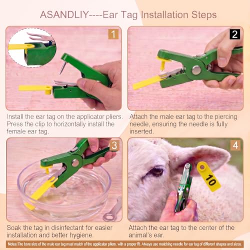 TPU Livestock Ear Tags100pcs 01-50 Number with Livestock Ear Tag Applicator, Yellow & Red Animal ID Tags for Sheep Goat Cattle Pig, Durable Farm Identification Tools (Yellow & Red) - color: Yellow & Red