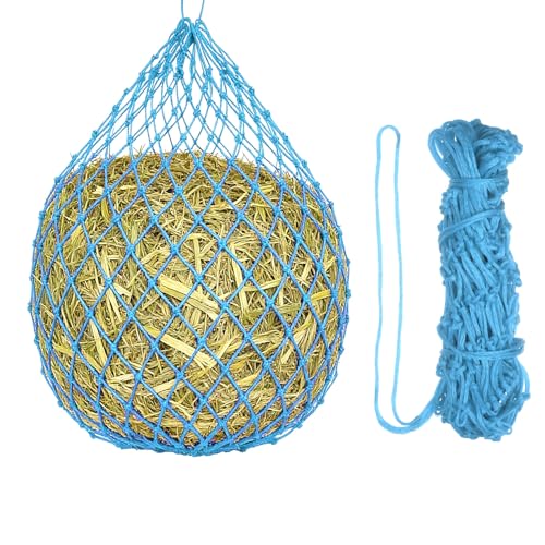 Slow Feeder Hay Net, 40" Length 2" Holes Strong Load-Bearing, Nylon Slow Feed Bag Hay Feeder, (Lake Blue, 1 Pcs), Intended for Horses/Goats/Trailer/Stall - color: Lake Blue