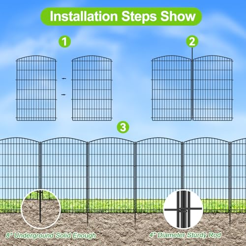 INJOPEXI Decorative Garden Fence 6 Panels 13ft (L)×42in (H) Animal Barrier Fences with 6 Panels Rustproof Metal Wire No Dig Rabbit Fencing Dog Fence for Outdoor Backyard Patio - Without Fence Gate - size: 6 Panels 13ft(L)-42"(H) - Without Gate