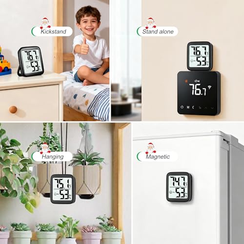 Antonki 2 Pack Room Thermometer Indoor Hygrometer | Monitor Temperature & Humidity, Accurate, Fast Read, Easy To View, Magnetic/Kickstand/Hanging, ℉/℃, w/ Battery, Compact - color: 2 Pcs * Classic Black ( 97%+ Choice )